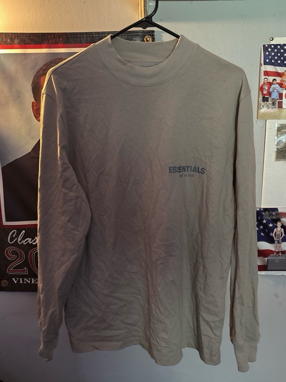 ESSENTIALS Long Sleeve Tee in Tan with Chest Logo